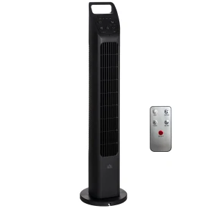 HOMCOM Oscillating Tower Fan, Remote Control, 4H Timer, 3-Speed, Quiet Operation, Electric Floor Standing Cooling Fan for Home Office Bedroom, Black