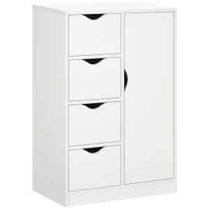 HOMCOM Freestanding Bathroom Cabinet, 4 Drawer Storage Cupboard with Door for Living Room, Kitchen, Bedroom, White