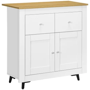 HOMCOM Sideboard Cabinet, Modern Kitchen Cupboard with Double Doors and Drawers for Dining Room, Living Room and Entryway, White