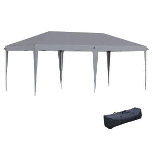 Outsunny Pop Up Gazebo 3 x 6 m, Foldable Canopy Tent with Height Adjustable, Wedding Awning & Carrying Bag, Grey