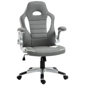 HOMCOM Racing Style Gaming Chair, Adjustable Swivel Office Chair with Tilt Function & Flip-Up Armrests, Grey