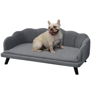 PawHut Dog Sofa for Medium Large Dogs, Shell Shaped Pet Couch Bed with Legs Cushion Washable Cover, Grey