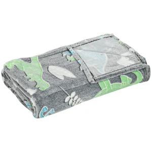 HOMCOM Luminous Dinosaur Throw Blanket, Glow in the Dark, Soft Flannel Fleece, 203 x 153 cm, Grey