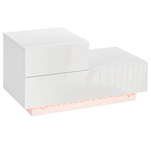 HOMCOM Contemporary Bedside Cabinet with High Gloss Drawers, Nightstand with RGB LED Lighting and Remote, for Bedroom or Living Room, White