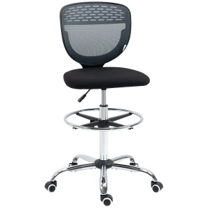 Vinsetto Ergonomic Draughtsman Chair, Armless Swivel Office Chair, Mesh Back with Lumbar Support & Adjustable Foot Ring, Grey