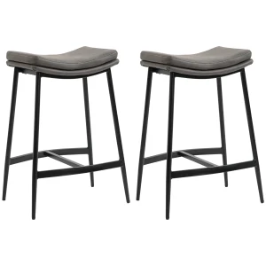 HOMCOM Kitchen Stools Set of 2, Microfibre Upholstered Barstools, Industrial Bar Chairs with Curved Seat and Steel Frame