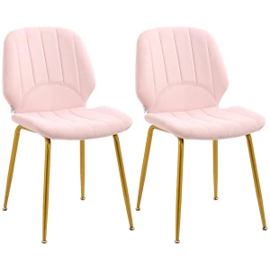 HOMCOM Velvet Dining Chairs Set of 2, 2 Piece Dining Room Chairs with Backrest, Padded Seat and Steel Legs, Pink