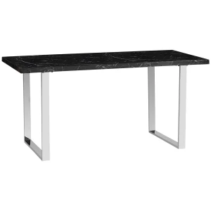 HOMCOM Modern Dining Room Table Rectangular Kitchen Table for 6-8 People with Marble Effect Tabletop Steel Legs 155 cm Black