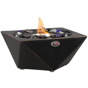 HOMCOM Portable Tabletop Fireplace, Concrete Bioethanol Fireplace with 0.4L Tank, Burns up with Liquid Alcohol and Solid Alcohol, Black