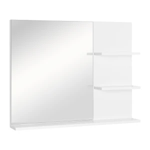 kleankin Elegant Wall-Mounted Vanity Mirror for Bathrooms, Modern Design with 3 Tier Storage Shelves, Makeup Organiser, White