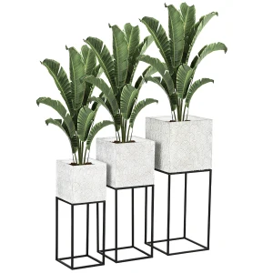 HOMCOM Metal Plant Stand, Set of 3, Decorative Square Planters, Flower Pot Holders, Living Room Bedroom, Black
