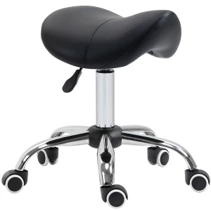 HOMCOM Cosmetic Stool 360Â° Rotate Height Adjustable Salon Massage Spa Chair Hydraulic Rolling Faux Leather Saddle Stool Mobility - Black