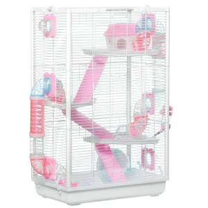 PawHut 4-Tier Hamster Cage, Gerbilarium with Tubes, Exercise Wheel, Hut, Ramps, Platforms, 47 x 29.5 x 76 cm, Dark Blue