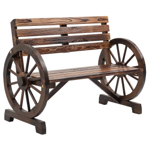 Outsunny tuinbank, ontwerp met wagenwiel, voor 2 personen, natuurlijk hout, donkerbruin, 105,5 x 56 x 79 cm