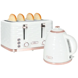 HOMCOM Kettle and Toaster Sets, 3000W 1.7L Rapid Boil Kettle & 4 Slice Toaster w/ 7 Browning Controls, Defrost, Reheat & Crumb Tray, Otter thermostat