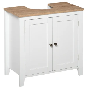 Kleankin Pedestal Under Sink Bathroom Cabinet, Space Saver Design with 2 Doors, Freestanding Organizer with Adjustable Shelf, White