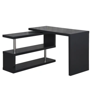 HOMCOM 360Â° Rotating L-Shaped Corner Computer Desk Home Office Writing Table Swivel Workstation with Storage Shelf, Black