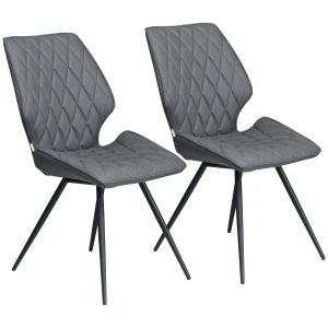 HOMCOM Mid-Century Dining Chairs Set of 2, Upholstered Accent Chairs, Armless Tufted Kitchen Chairs with Steel Legs for Living Room, Grey