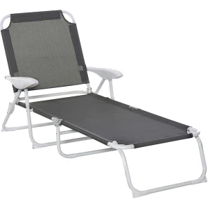 Outsunny Folding Reclining Sun Lounger, Patio Garden Beach Chair with 4-Level Adjustable Backrest, Grey