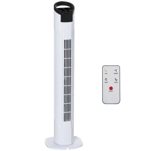HOMCOM Tower Fan Freestanding, 3 Speeds 3 Modes, 7.5h Timer, 70 Oscillation, LED Display, 5M Remote, Black/White