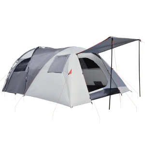 Outsunny 4-5 Man Outdoor Tunnel Tent, Two Room Camping Tent with Portable Mat, Sewn-In Floor Breathable Mesh Windows for Fishing, Festival, Hiking