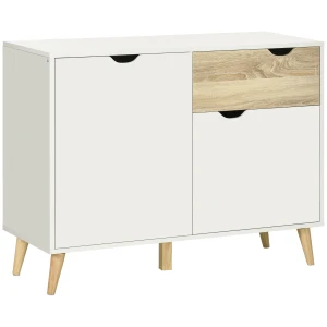 HOMCOM Contemporary Sideboard, Freestanding Storage Cabinet with Drawer, 2 Door Cupboard for Living Room, Hallway, Elegant White Finish