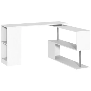 HOMCOM Rotating Corner Desk L-Shaped Workstation with Storage Shelf Combo, Laptop Table for Home Office, White