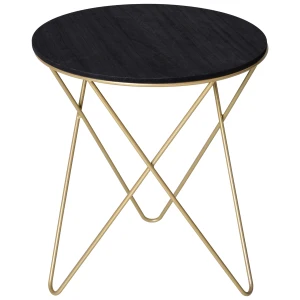 HOMCOM Wooden Metal Round Coffee Table Sofa End Side Bedside Table Modern Style Living Room Decor  - Black Gold Color (Î¦43cm)