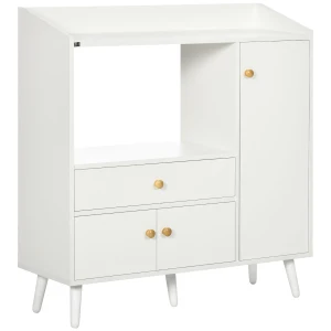 HOMCOM Kitchen Cupboard, Microwave Cabinet, Storage Cabinet with Doors, Drawer, Adjustable Shelves, White