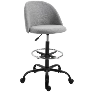 Vinsetto Ergonomic Drafting Chair with Adjustable Height, Padded Seat, Footrest, 360Â° Swivel, 5 Wheels for Home Office Comfort, Grey
