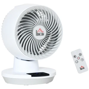 HOMCOM 28cm Electric Desk Fan, 3-Speed, Remote Control, Compact Portable Personal Cooling Fan for Home Office Desktop, White