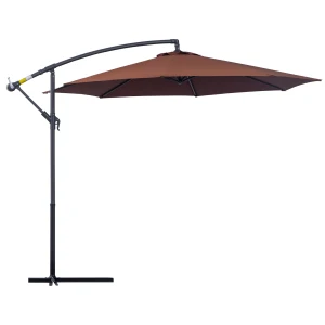 Outsunny 3m Hanging Umbrella Parasol, Cantilever Design, UV Protection, Adjustable Angle, Coffee