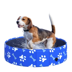PawHut Dog Swimming Pool, Foldable Pet Bath Tub, Shower Padding Pool for Dogs and Cats, Indoor/Outdoor Use, å¦—?0x20cm, Blue