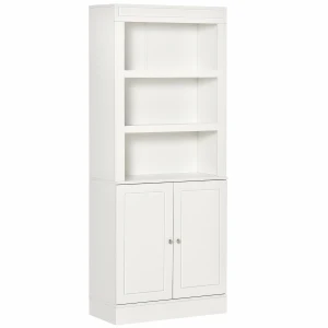 HOMCOM Kitchen Cupboard with 6-tier Shelving, Freestanding Storage Cabinet, Larder pantry, Sideboard with 3 Open Compartments and Double-door, White