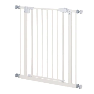 PawHut Pet Metal Safety Gate Pressure Fitted Stair Barrier for Dog Expandable Fence with Auto-Close Door Double Locking System 74cm to 84 cm White