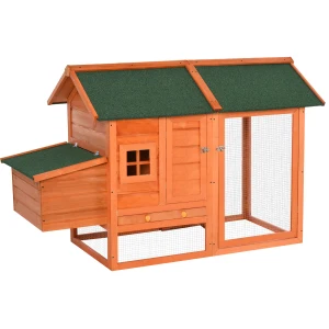 PawHut 170cm Deluxe Chicken Coop Small Animal Habitat Hen House W/ Resting Nesting Box Removable Tray Waterproof Roof Lockable Door Orange
