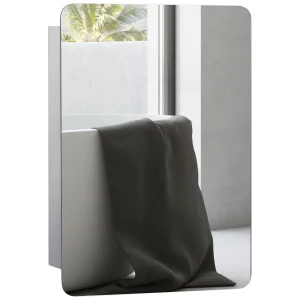 kleankin On-Wall Mounted Bathroom Storage Cabinet w/Sliding Mirror Door 3 Shelves Stainless Steel Frame 