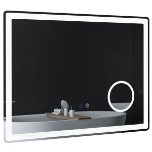 Kleankin LED Illuminated Bathroom Mirror, Dimmable, 3X Magnification, Vanity Mirror with 3 Colour Lighting