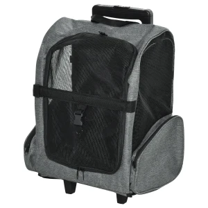 PawHut Portable Dog Travel Bag, Pet Carry Backpack with Trolley, Telescopic Handle, Stroller Wheel Luggage, Grey