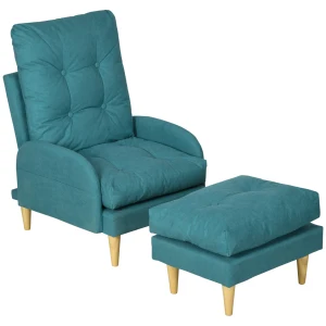 HOMCOM Armchair with Footstool Set, Modern Button Tufted Accent Chair with Adjustable Backrest, Cushions, Wood Legs and Side Pockets