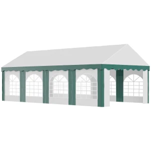 Outsunny 8 x 4m Garden Gazebo with Sides, Galvanised Marquee Party Tent with Eight Windows and Double Doors, for Parties, Wedding and Events