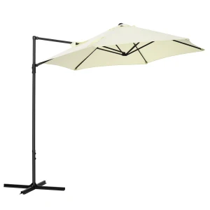 Outsunny Cantilever Garden Parasol with 360Â° Rotation, Offset Roma Patio Umbrella, Sun Shade Canopy with Cross Base, Beige