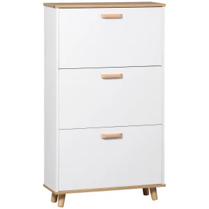 HOMCOM Slim Shoe Cabinet, Narrow White Storage with 3 Flip Drawers, Adjustable Shelves, for 12 Pairs, Hallway