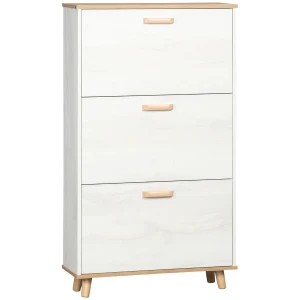 HOMCOM Slim Shoe Storage Cabinet, Narrow Shoe Organizer with 3 Flip Drawers, Adjustable Shelves, for 12 Pairs - Cream White