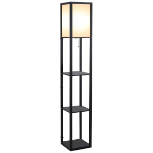 HOMCOM Lampa Pom cu Librarie 3 Niveluri Negru 26 x 26 x 160 cm