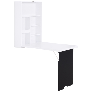 HOMCOM Wandtisch Wandklapptisch Klappschreibtisch mit Tafel Klappbarer Computertisch Esstisch MDF Schwarz+Weiß 60 x 94,5 x 147 cm