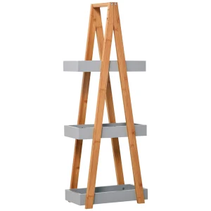 Kleankin Freestanding Bathroom Storage, 3-Tier Bamboo Shelving Unit, Slim A-Frame Design for Space Saving, Natural