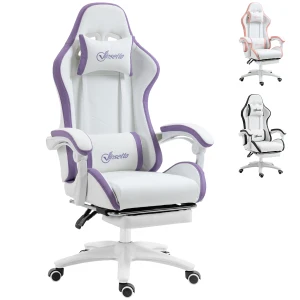 Vinsetto Gaming Chair, Recliner with PU Leather, 360 Swivel, Footrest & Lumbar Support, Purple