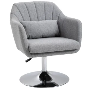 HOMCOM Swivel Accent Chair Contemporary Vanity Armchair with Adjustable Height Thick Cushion Lumbar Support Armrest for Bedroom