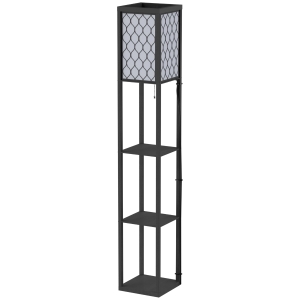 HOMCOM Lampa stojąca z półkami oświetlenie wewnętrzne e27 do 40w drewno czarna 26 x 26 x 160 cm